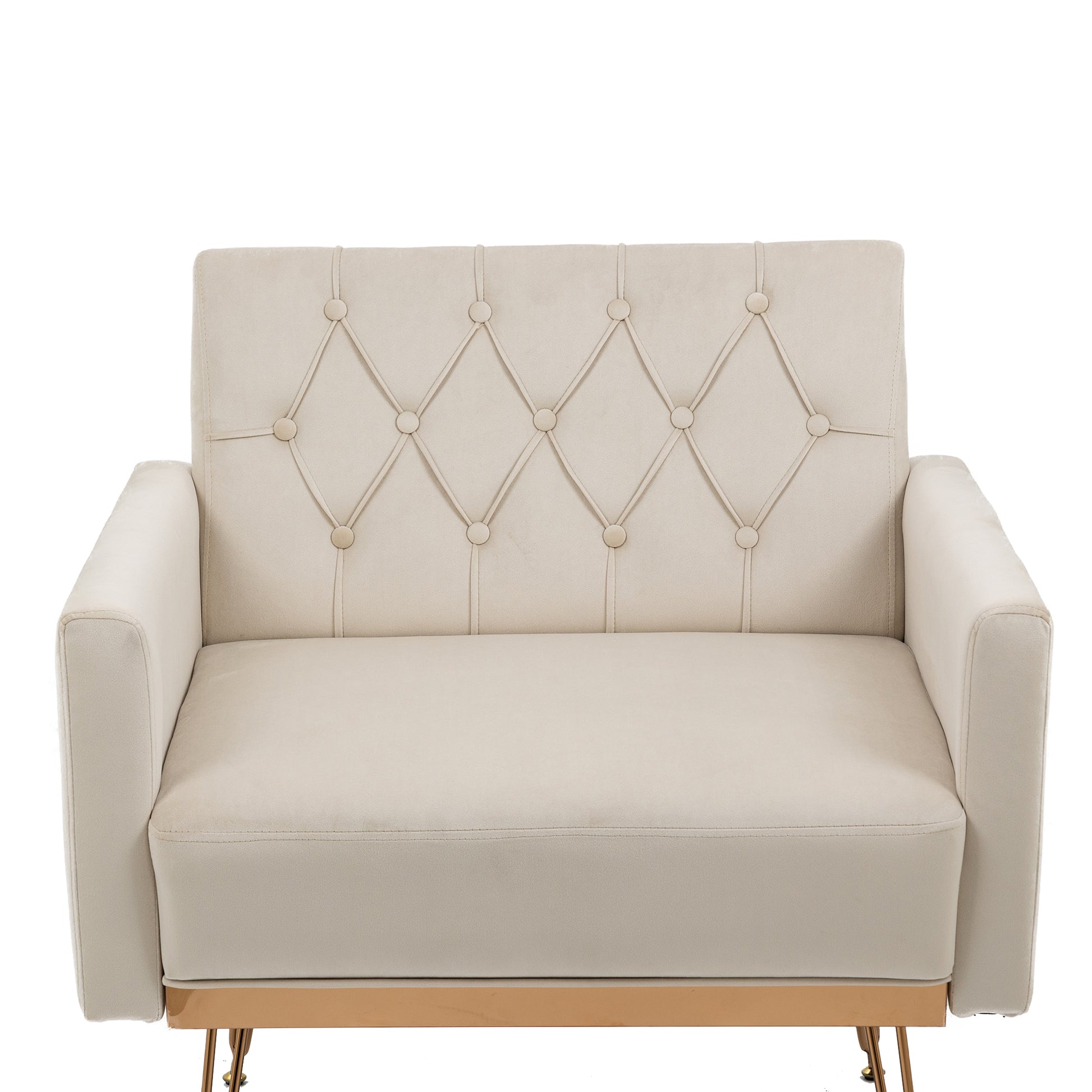 Coolmore Velvet Armchair Single Sofa Modern Tufted Upholstered Side Reading Chairs With Arm And Gold Metal Leg For Living Room Bedroom Beige Beige Foam Velvet