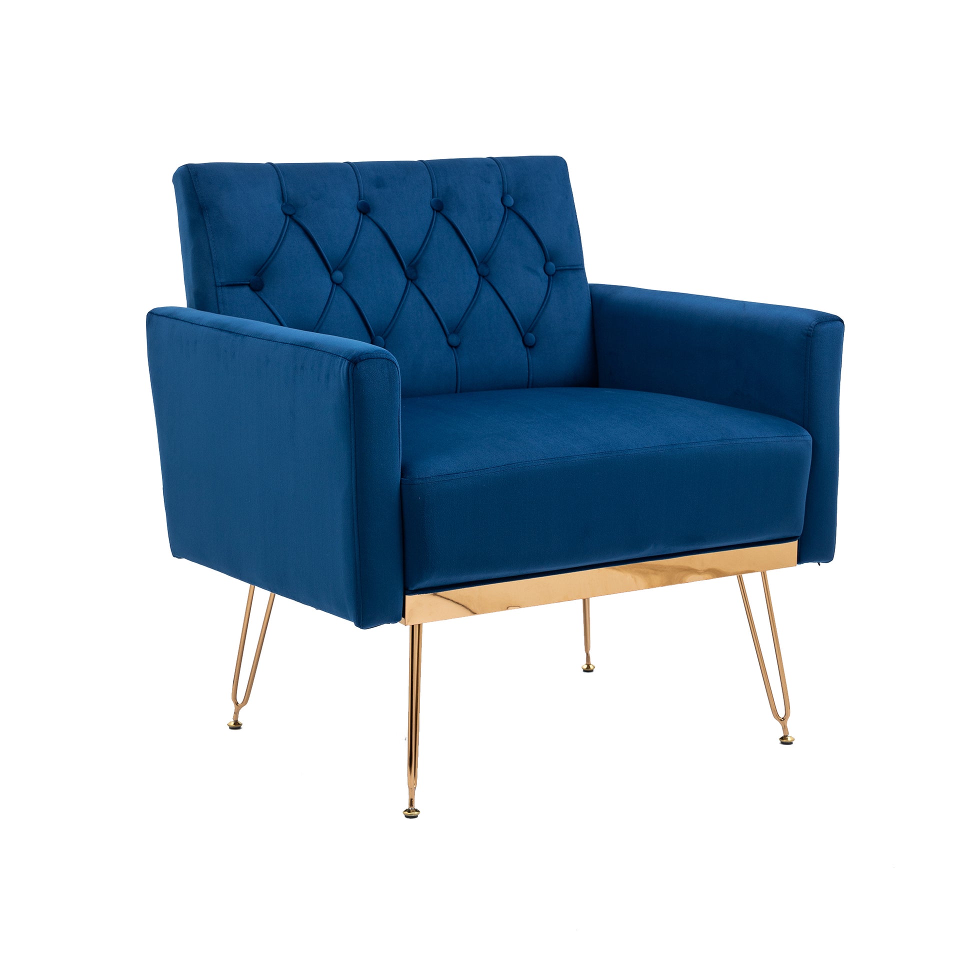 Coolmore Velvet Armchair Single Sofa Modern Tufted Upholstered Side Reading Chairs With Arm And Gold Metal Leg For Living Room Bedroom Navy Navy Foam Velvet
