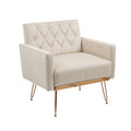 Coolmore Velvet Armchair Single Sofa Modern Tufted Upholstered Side Reading Chairs With Arm And Gold Metal Leg For Living Room Bedroom Beige Beige Foam Velvet