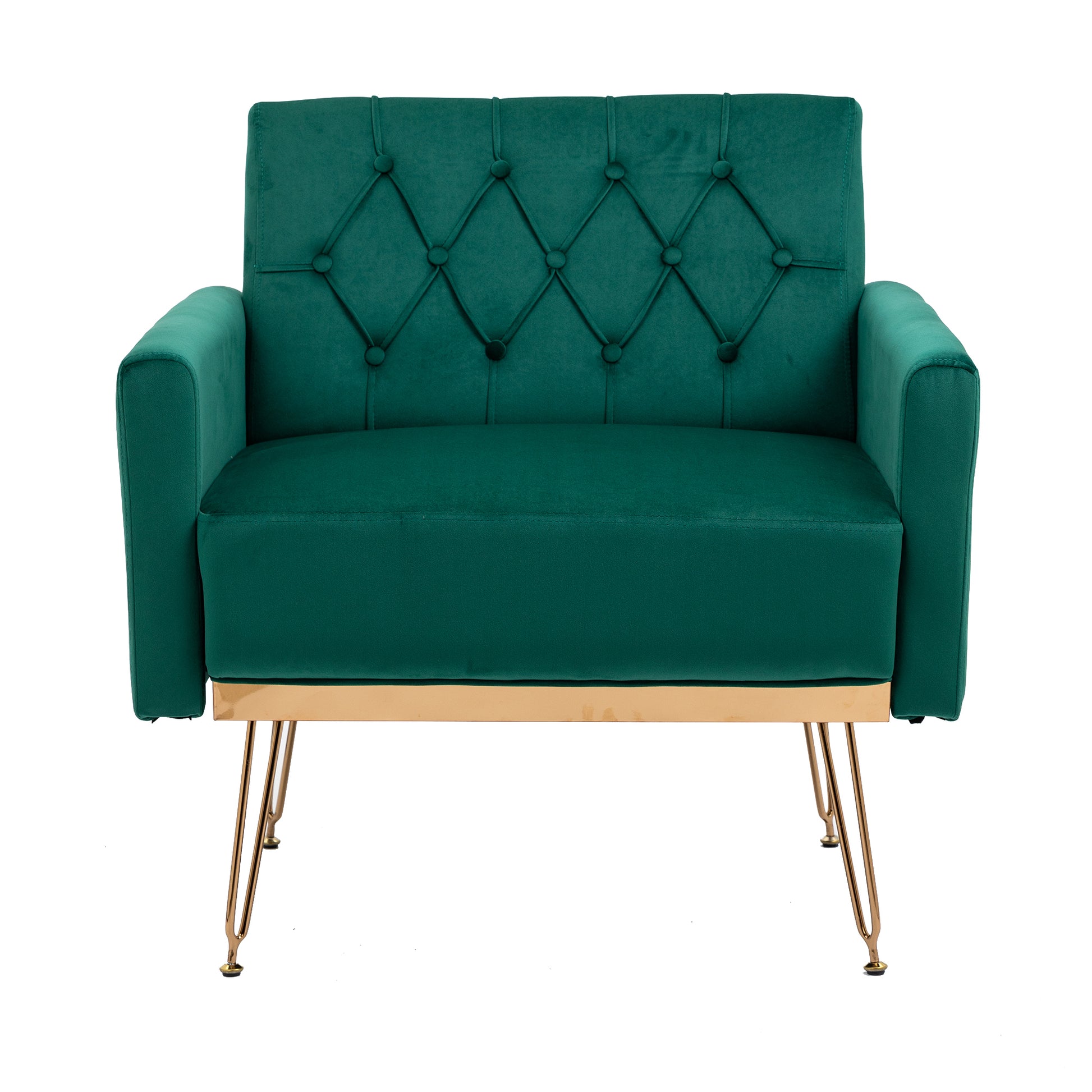 Coolmore Velvet Armchair Single Sofa Modern Tufted Upholstered Side Reading Chairs With Arm And Gold Metal Leg For Living Room Bedroom Green Green Foam Velvet