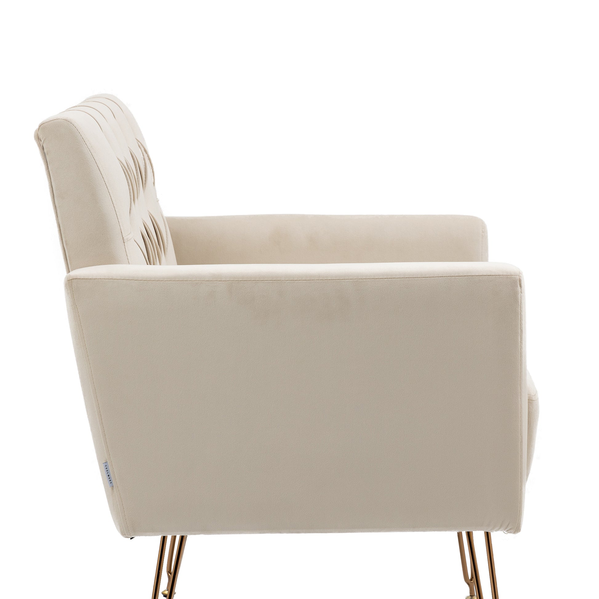 Coolmore Velvet Armchair Single Sofa Modern Tufted Upholstered Side Reading Chairs With Arm And Gold Metal Leg For Living Room Bedroom Beige Beige Foam Velvet