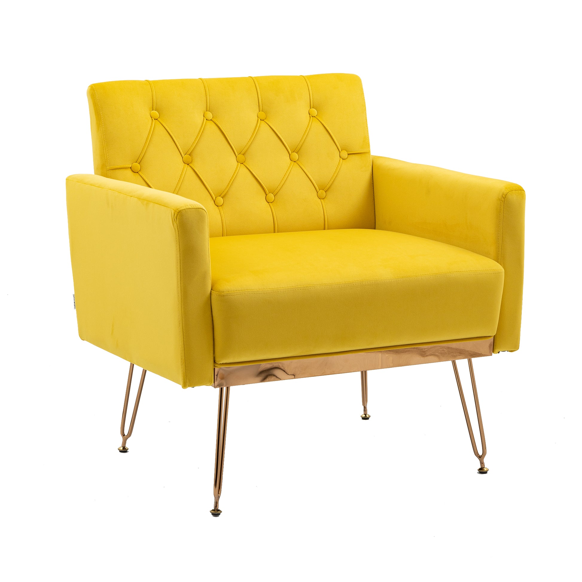 Coolmore Velvet Armchair Single Sofa Modern Tufted Upholstered Side Reading Chairs With Arm And Gold Metal Leg For Living Room Bedroom Mustard Mustard Foam Velvet