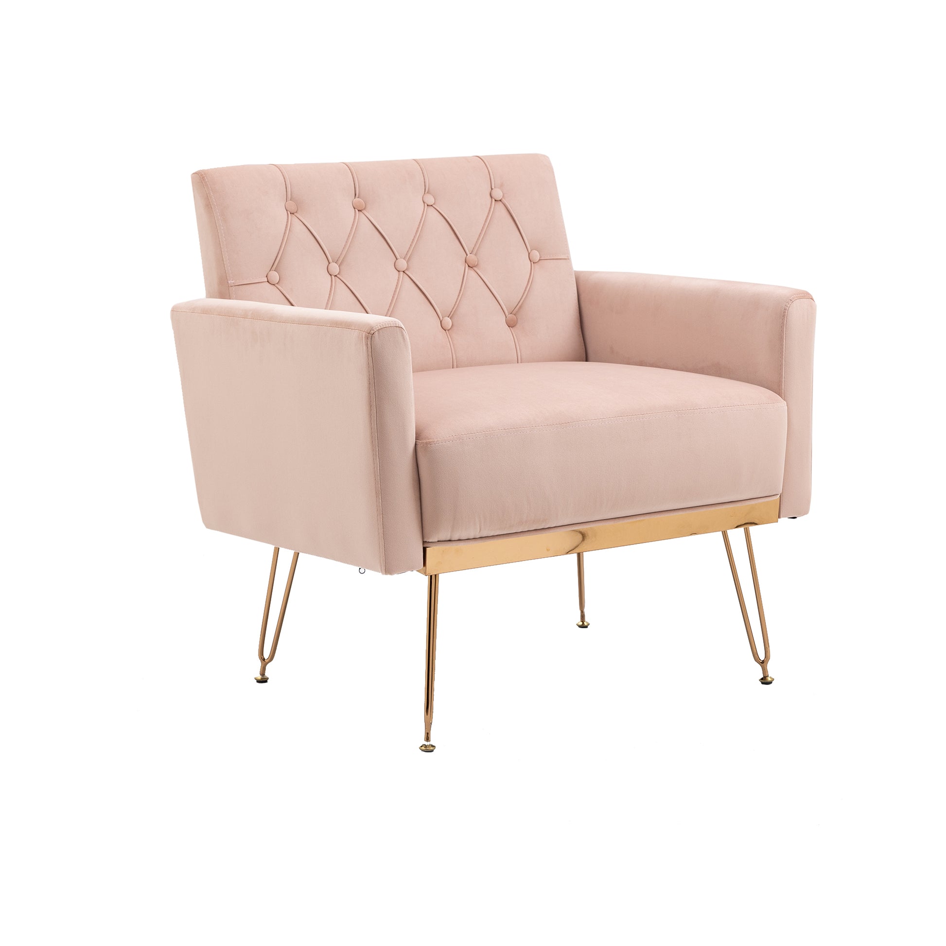 Coolmore Velvet Armchair Single Sofa Modern Tufted Upholstered Side Reading Chairs With Arm And Gold Metal Leg For Living Room Bedroom Pink Pink Foam Velvet