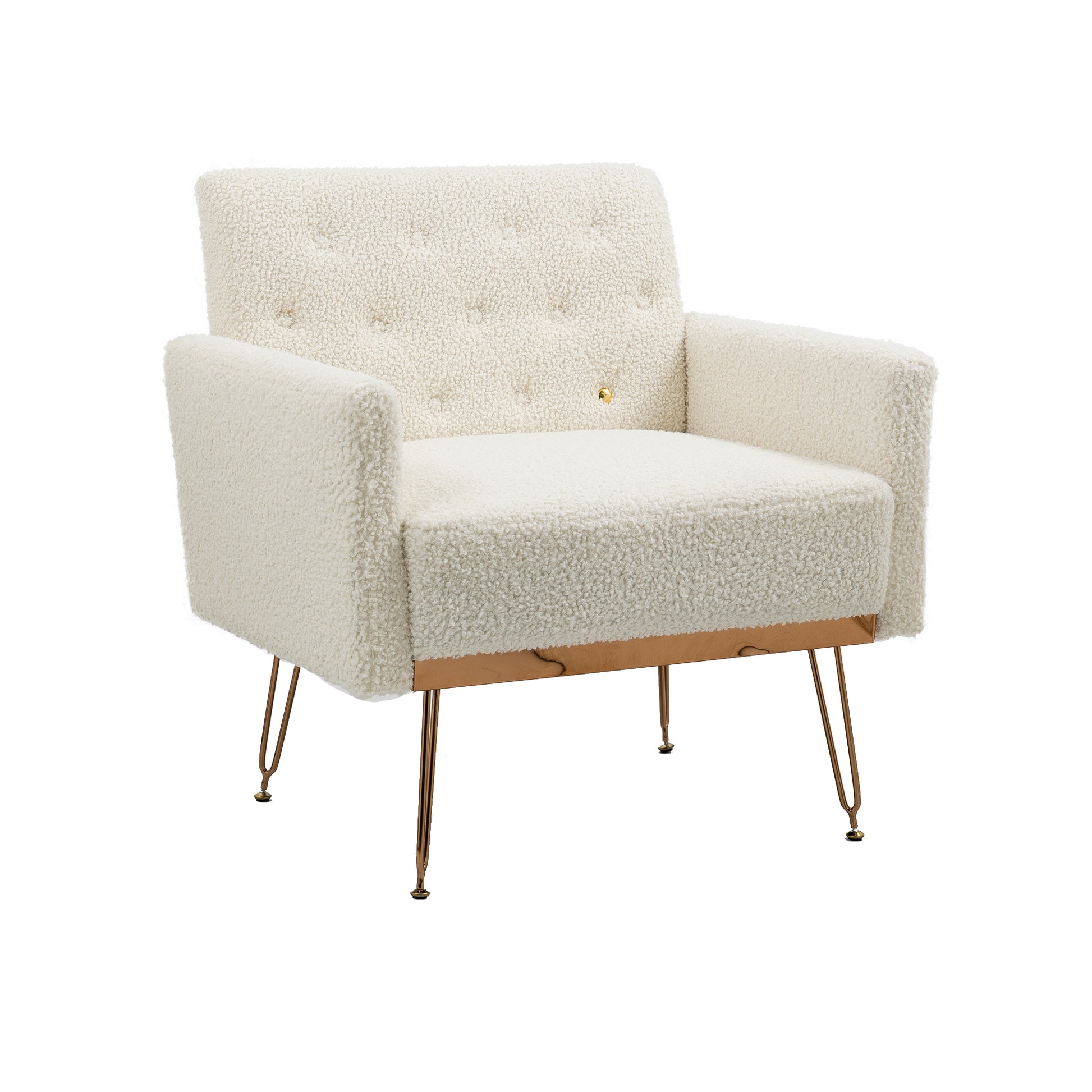 Coolmore Armchair Single Sofa Modern Tufted Upholstered Side Reading Chairs With Arm And Gold Metal Leg For Living Room Bedroom White Teddy White Teddy Foam Teddy
