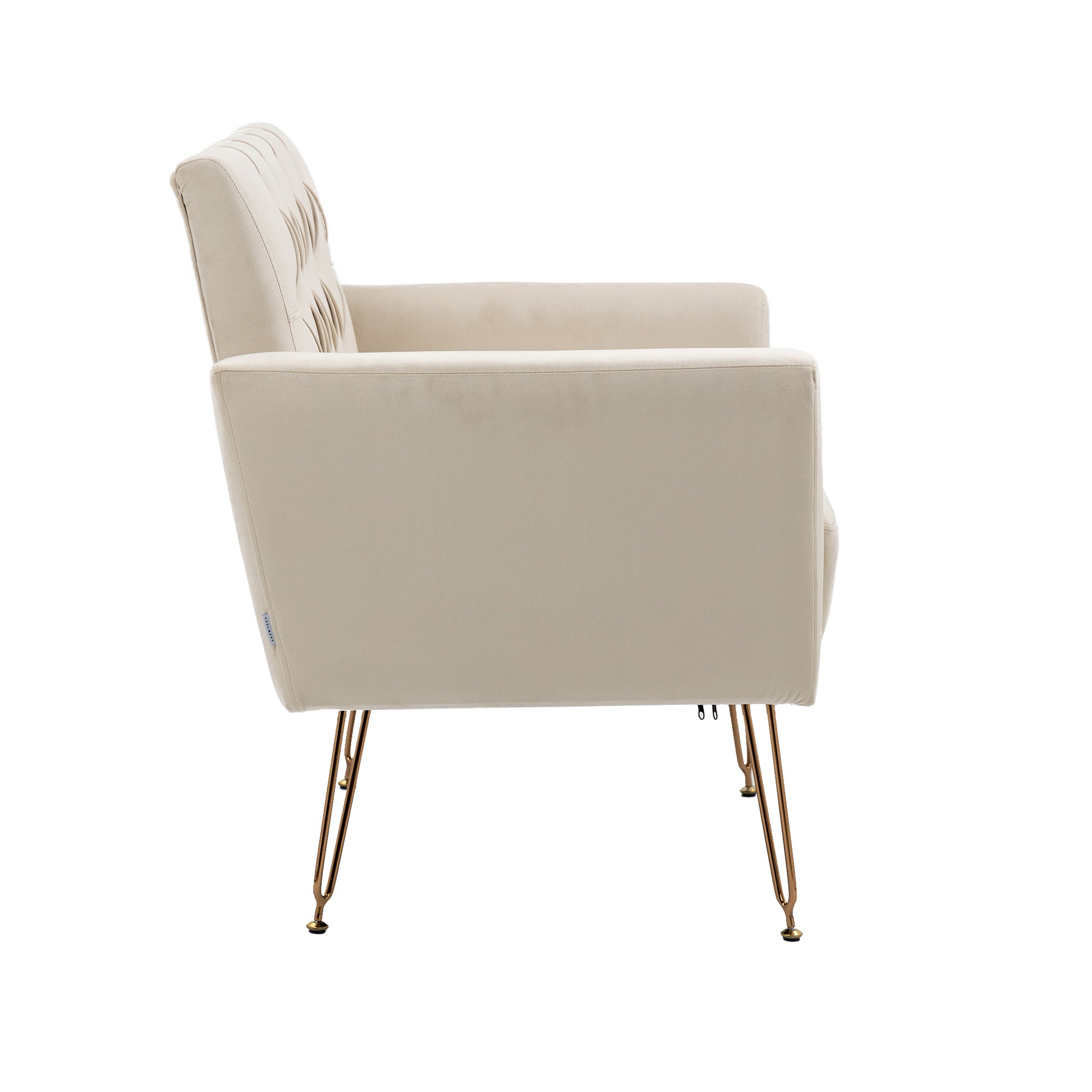 Coolmore Velvet Armchair Single Sofa Modern Tufted Upholstered Side Reading Chairs With Arm And Gold Metal Leg For Living Room Bedroom Beige Beige Foam Velvet