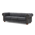 Classic Chesterfield Sofa Dark Grey Faux Leather Dark Grey Foam Technical Leather