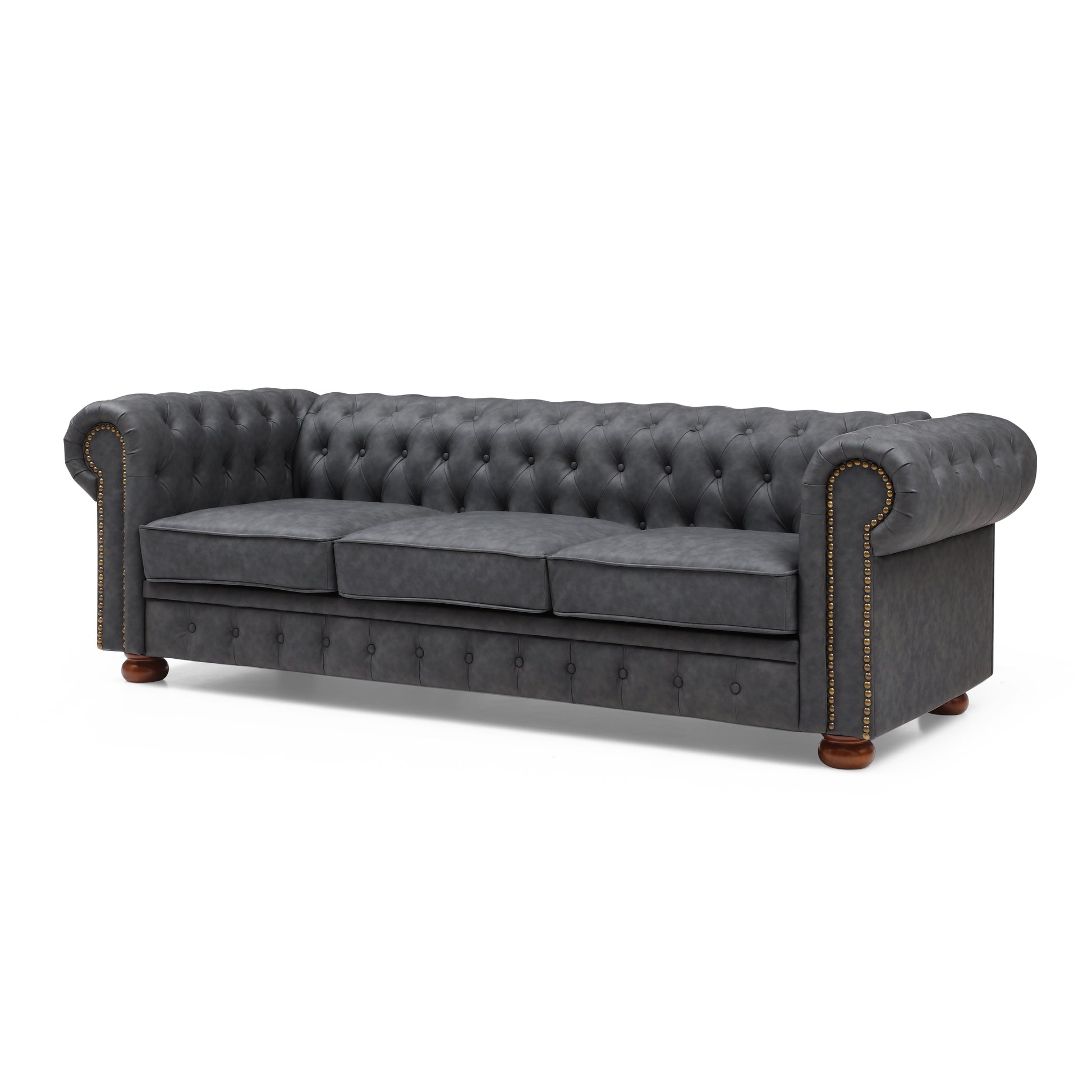 Classic Chesterfield Sofa Dark Grey Faux Leather Dark Grey Foam Technical Leather