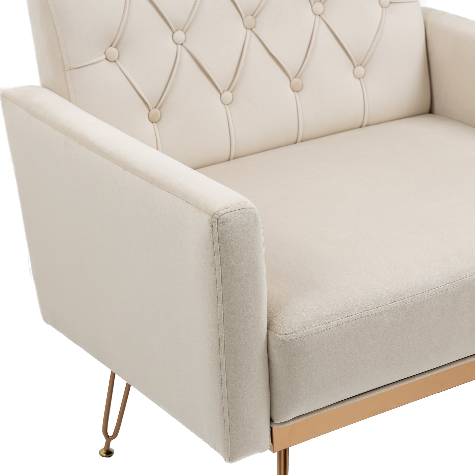 Coolmore Velvet Armchair Single Sofa Modern Tufted Upholstered Side Reading Chairs With Arm And Gold Metal Leg For Living Room Bedroom Beige Beige Foam Velvet