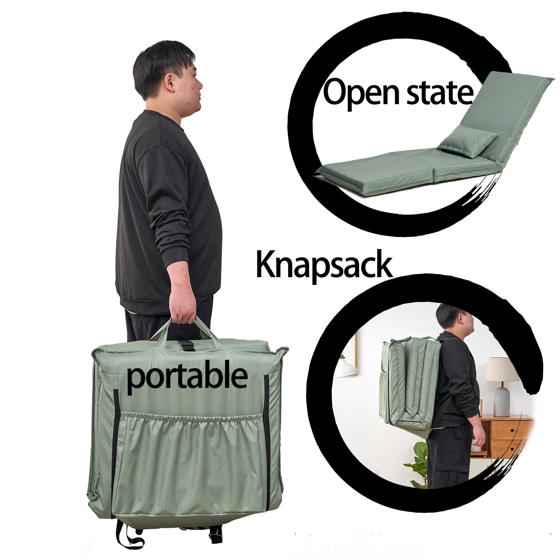 Foldable Portable Chair For Outdoor Travel, Picnic, Bbq,Camping Folding Adults With Carry Bag,Portable Chair For Outdoor Travel, Fourteen Position Adjustable Recliner Light Green Cotton Metal