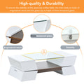 6Mm Glass Top Coffee Table With Open Shelves And Cabinets, Geometric Style Cocktail Table With Great Storage Capacity, Modernist 2 Tier Center Table For Living Room, White White Particle Board