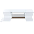 6Mm Glass Top Coffee Table With Open Shelves And Cabinets, Geometric Style Cocktail Table With Great Storage Capacity, Modernist 2 Tier Center Table For Living Room, White White Particle Board