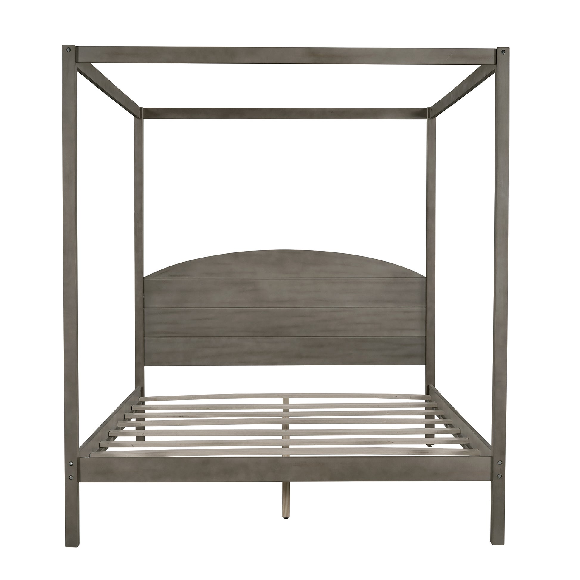 Queen Size Canopy Platform Bed With Headboard And Support Legs,Brown Wash Brown Pine