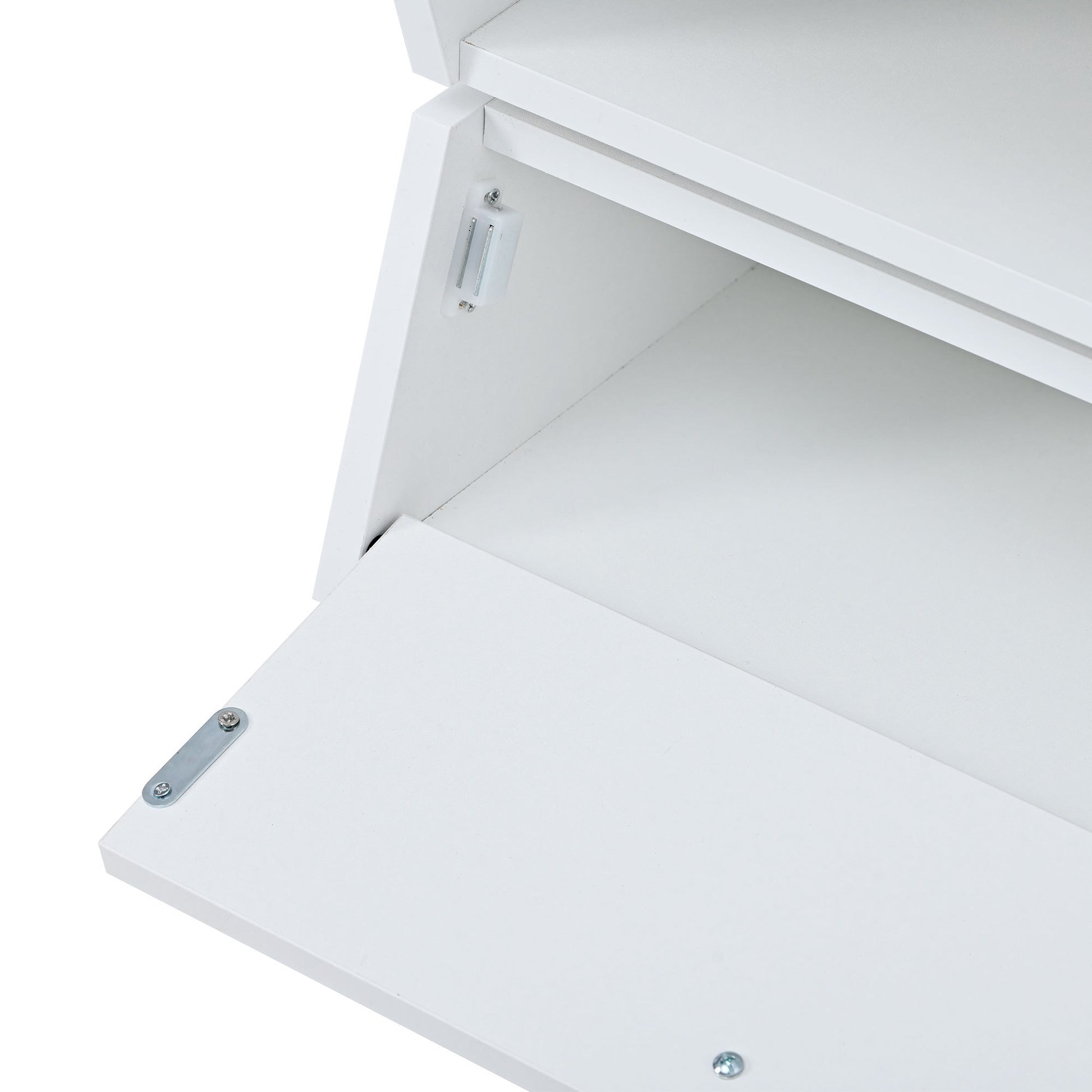 6Mm Glass Top Coffee Table With Open Shelves And Cabinets, Geometric Style Cocktail Table With Great Storage Capacity, Modernist 2 Tier Center Table For Living Room, White White Particle Board