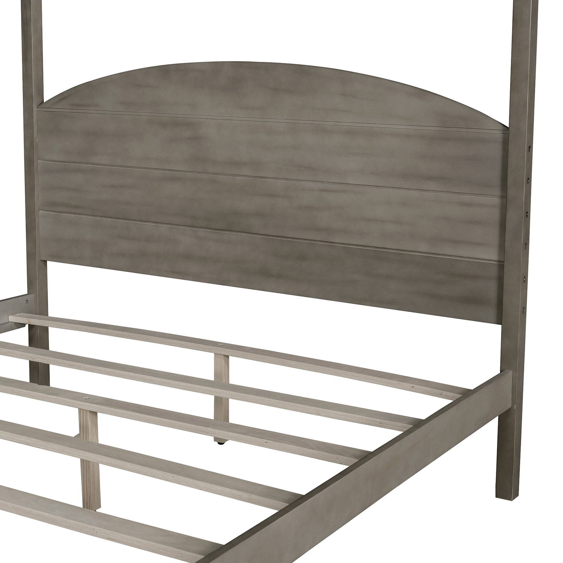 Queen Size Canopy Platform Bed With Headboard And Support Legs,Brown Wash Brown Pine