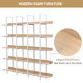 5 Tier Bookcase Home Office Open Bookshelf, Vintage Industrial Style Shelf, Mdf Board, White Metal Frame, Oak White Oak Mdf Steel