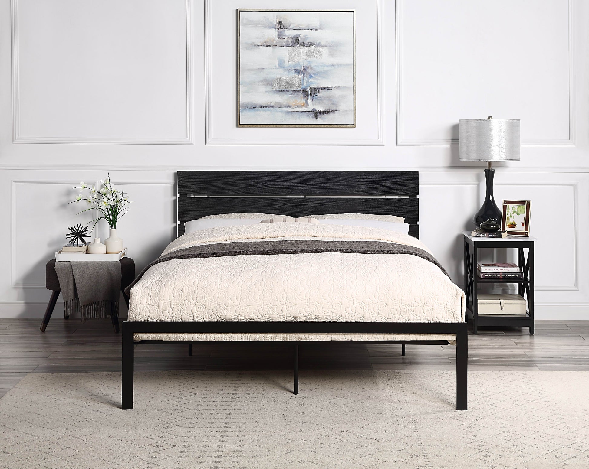 Black Metal Frame Queen Size Bed 1Pc Queen Black Metal Bedroom Metal