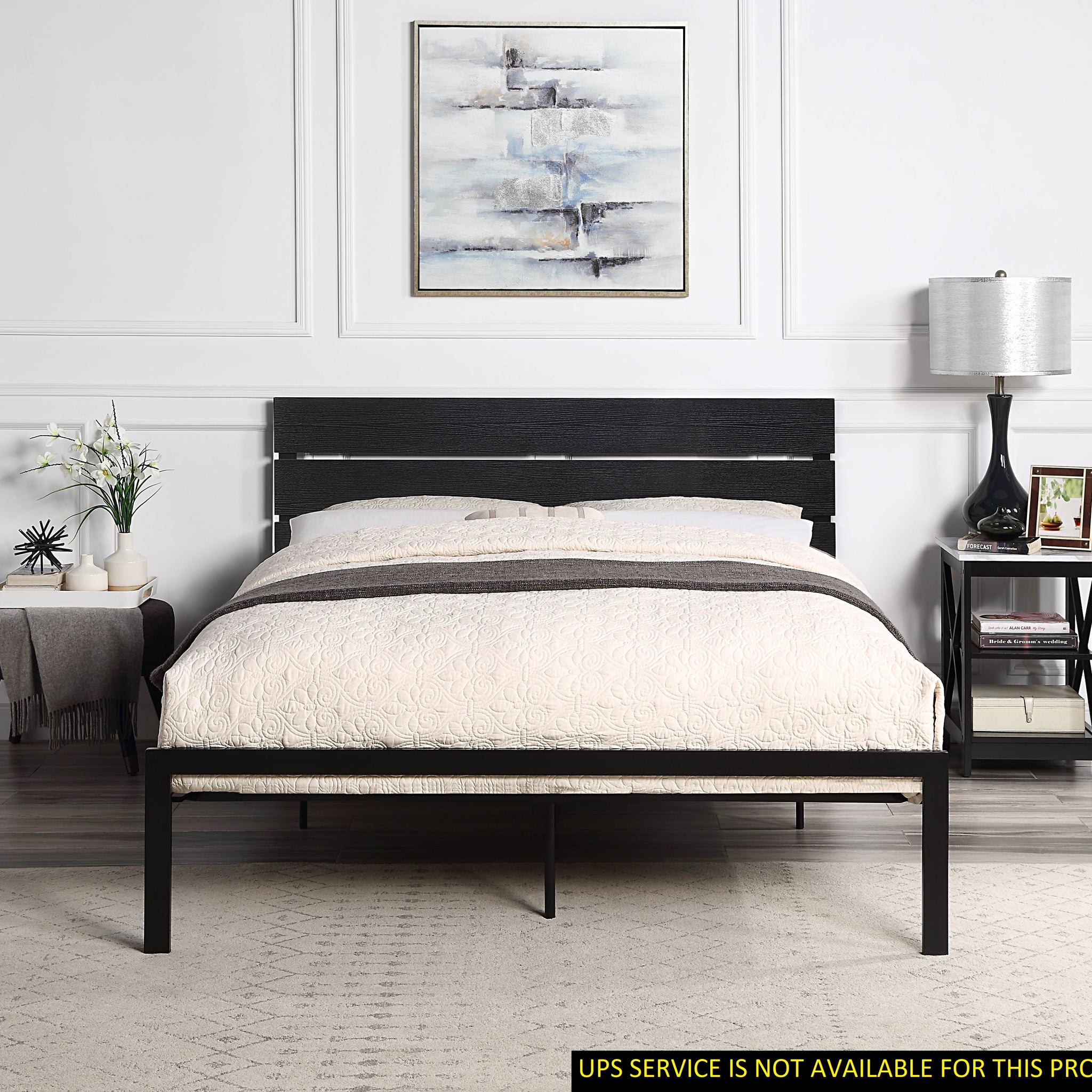 Black Metal Frame Queen Size Bed 1Pc Queen Black Metal Bedroom Metal