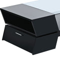 6Mm Glass Top Coffee Table With Open Shelves And Cabinets, Geometric Style Cocktail Table With Great Storage Capacity, Modernist 2 Tier Center Table For Living Room, Black Black Particle Board