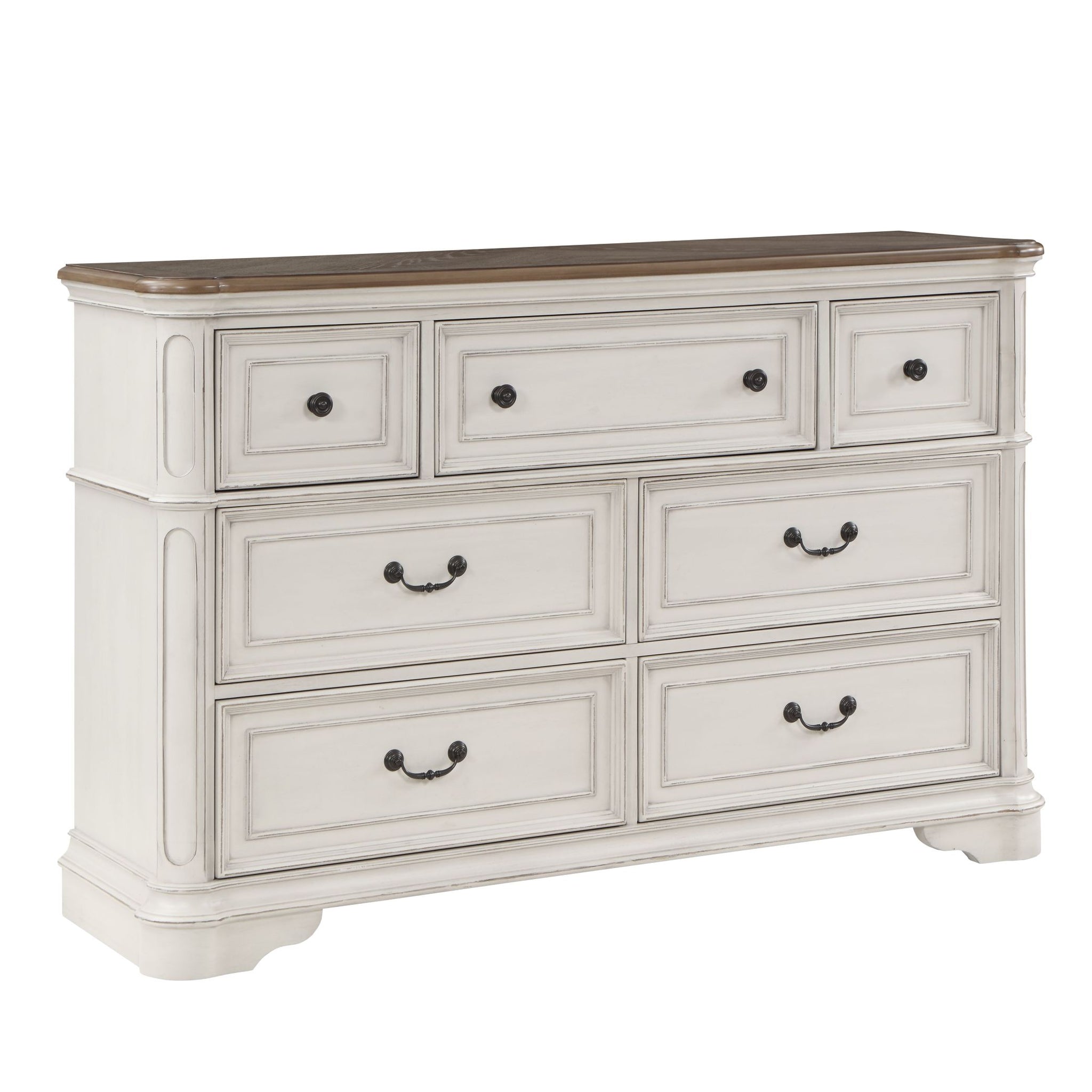 Florian Dresser In Gray Fabric & Antique White Finish Bd01651 Antique White Solid Wood Mdf