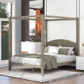 Queen Size Canopy Platform Bed With Headboard And Support Legs,Brown Wash Brown Pine