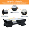 6Mm Glass Top Coffee Table With Open Shelves And Cabinets, Geometric Style Cocktail Table With Great Storage Capacity, Modernist 2 Tier Center Table For Living Room, Black Black Particle Board