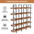 5 Tier Bookcase Home Office Open Bookshelf, Vintage Industrial Style Shelf, Mdf Board, Black Metal Frame, Brown Black Brown Mdf Steel