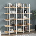 5 Tier Bookcase Home Office Open Bookshelf, Vintage Industrial Style Shelf, Mdf Board, White Metal Frame, Oak White Oak Mdf Steel