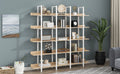 5 Tier Bookcase Home Office Open Bookshelf, Vintage Industrial Style Shelf, Mdf Board, White Metal Frame, Oak White Oak Mdf Steel