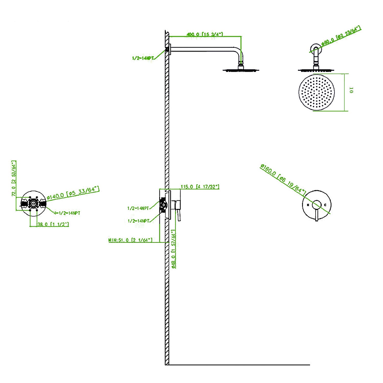 Wall Mounted Shower Faucet In Brushed Nickel Valve Included Brushed Nickel Brass