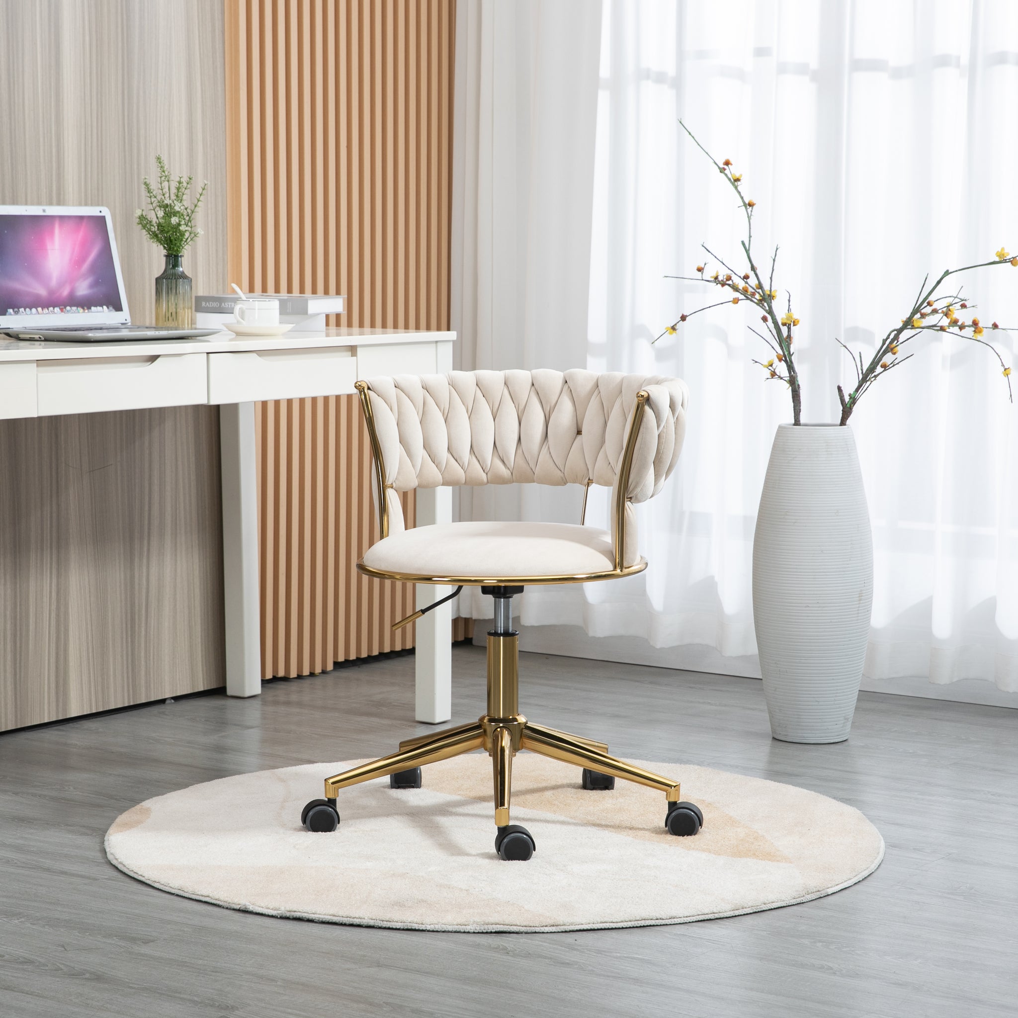 Coolmore Home Office Desk Chair, Vanity Chair, Modern Adjustable Home Computer Executive Chair Swivel Task Chair For Small Space, Living Room, Make Up, Studying Ivory Polyester