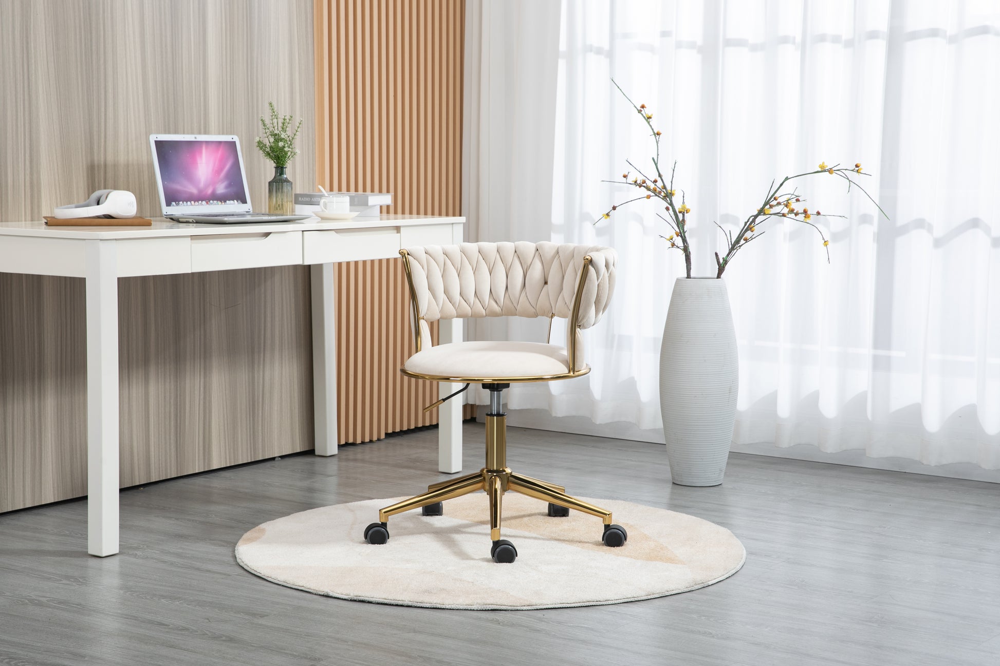 Coolmore Home Office Desk Chair, Vanity Chair, Modern Adjustable Home Computer Executive Chair Swivel Task Chair For Small Space, Living Room, Make Up, Studying Ivory Polyester