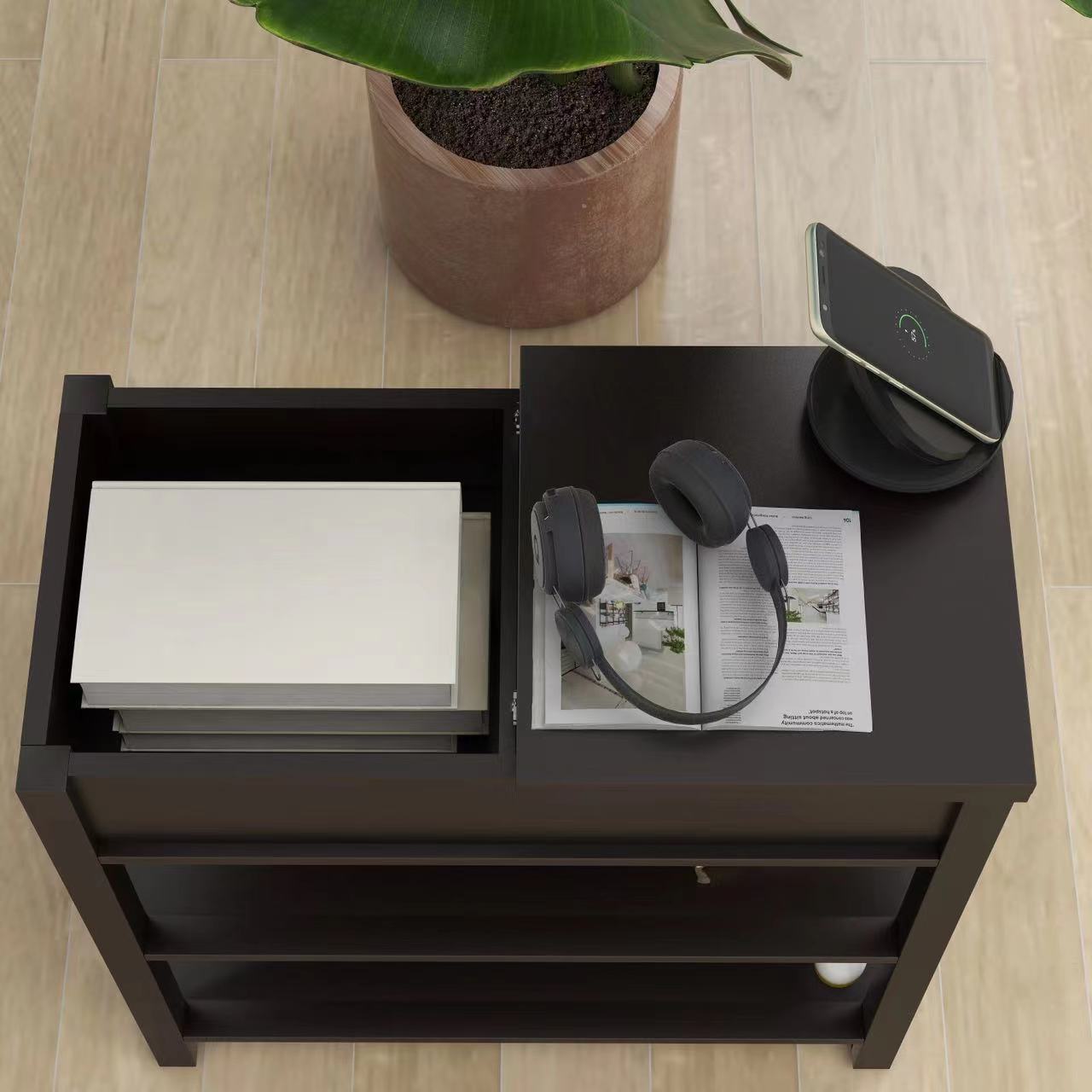 Narrow Sided Table With Drawers And Bottom Partition In Flip Over Design Brown Package Contains Two Products Brown White Mdf