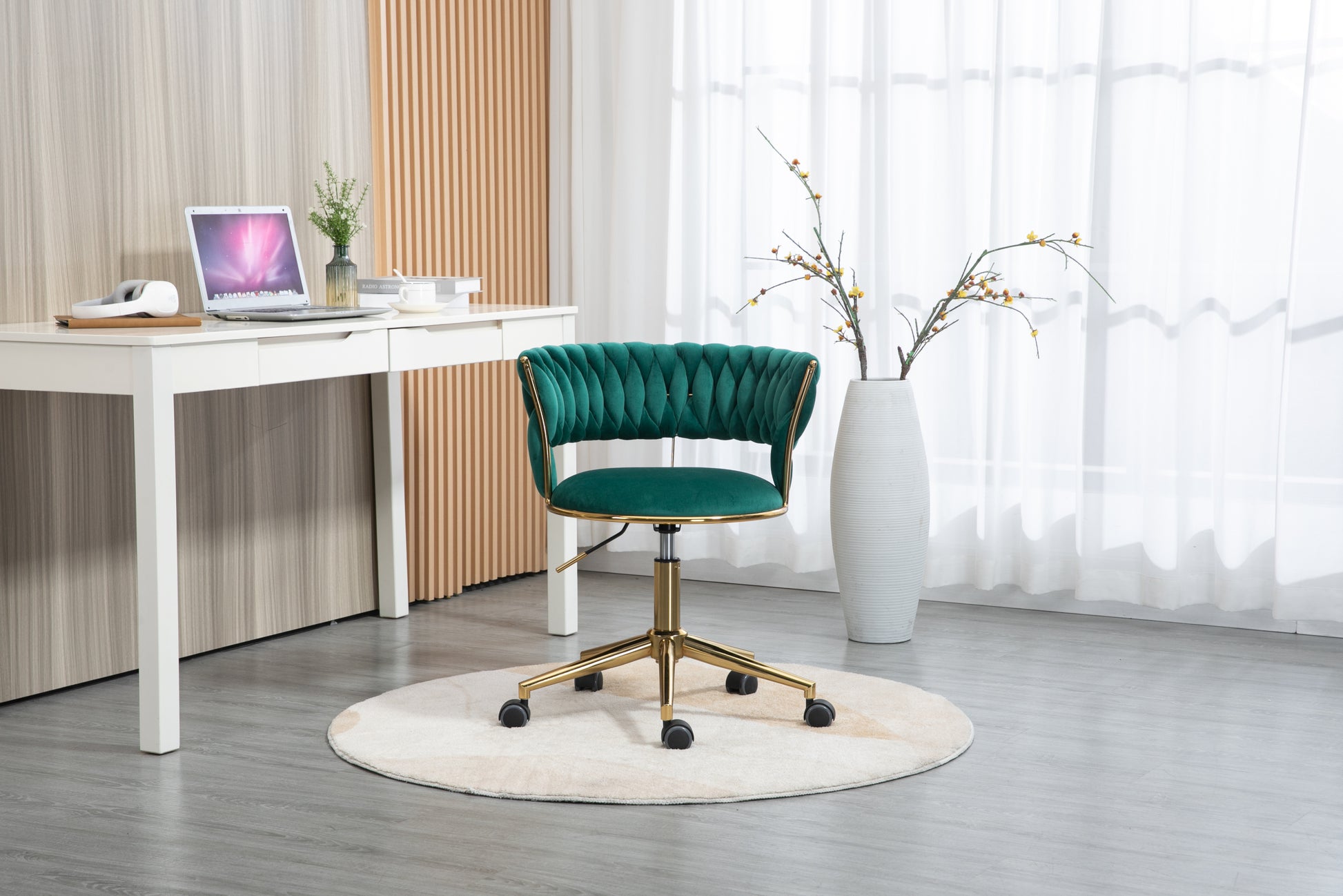 Coolmore Home Office Desk Chair, Vanity Chair, Modern Adjustable Home Computer Executive Chair Swivel Task Chair For Small Space, Living Room, Make Up, Studying Emerald Polyester