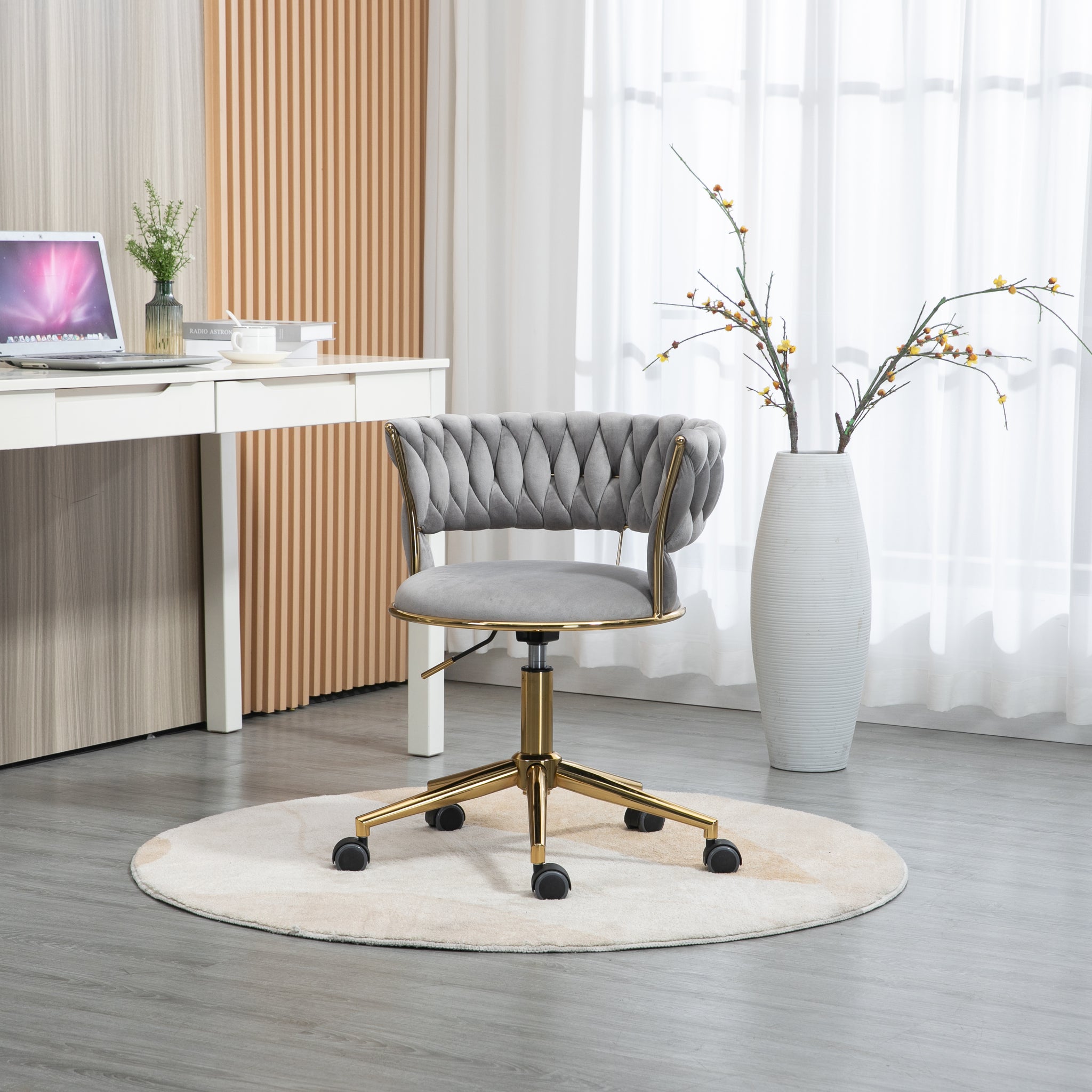 Coolmore Home Office Desk Chair, Vanity Chair, Modern Adjustable Home Computer Executive Chair Swivel Task Chair For Small Space, Living Room, Make Up, Studying Gray Polyester