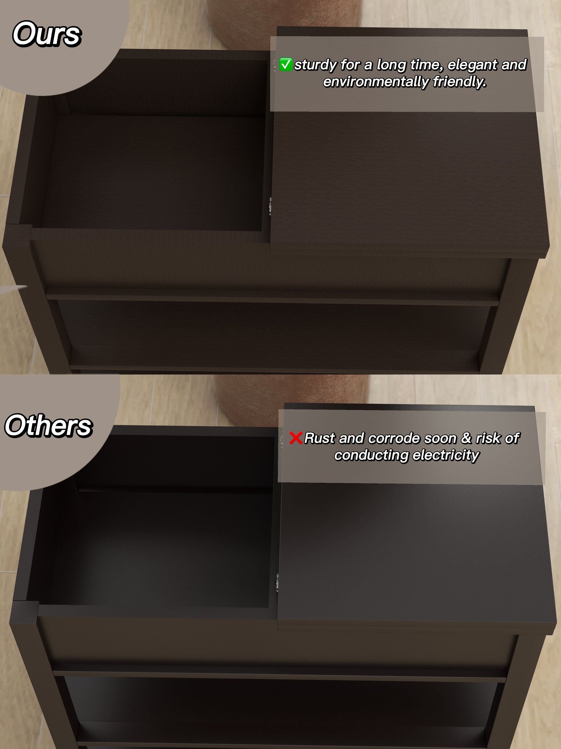 Narrow Sided Table With Drawers And Bottom Partition In Flip Over Design Brown Package Contains Two Products Brown White Mdf