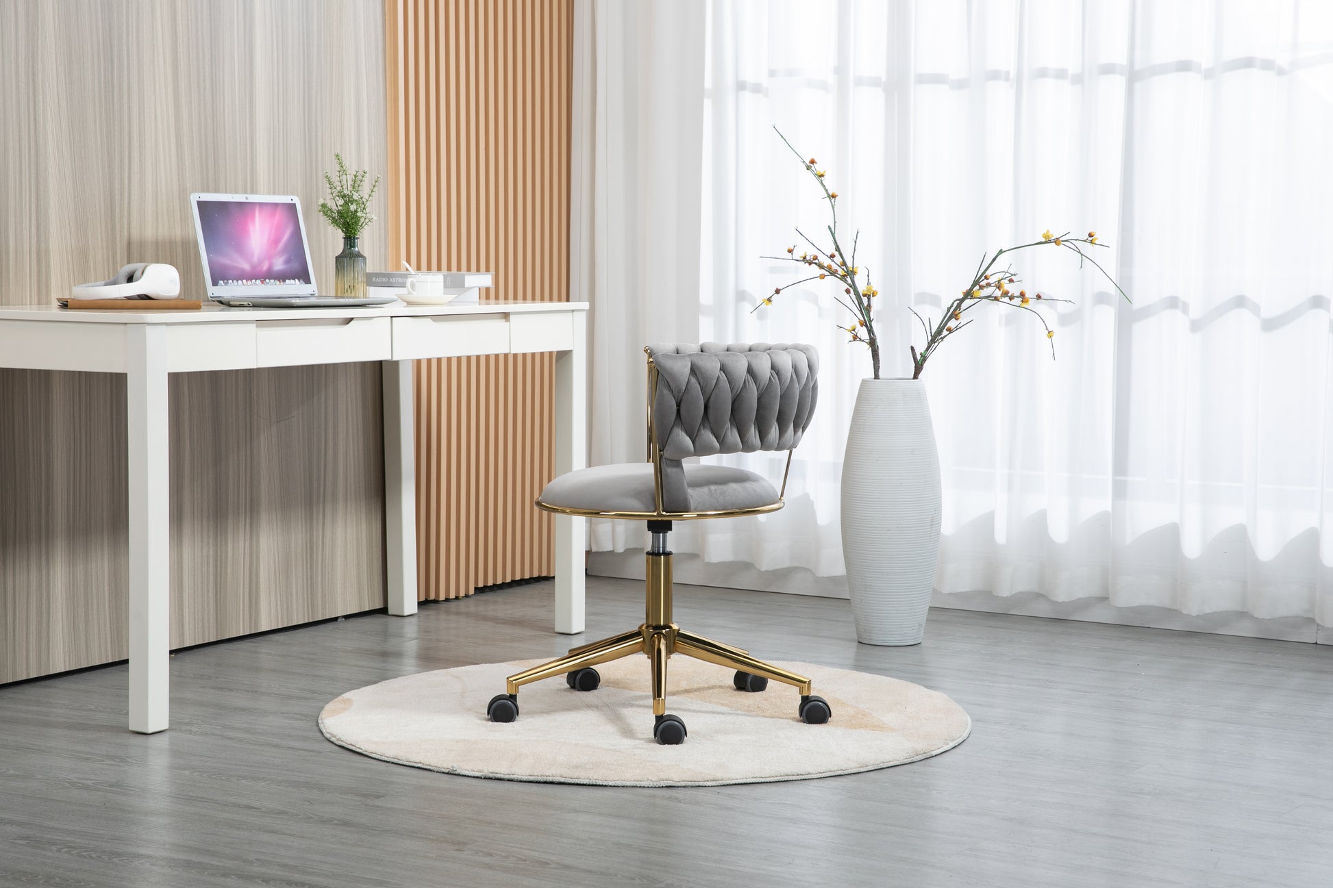 Coolmore Home Office Desk Chair, Vanity Chair, Modern Adjustable Home Computer Executive Chair Swivel Task Chair For Small Space, Living Room, Make Up, Studying Gray Polyester