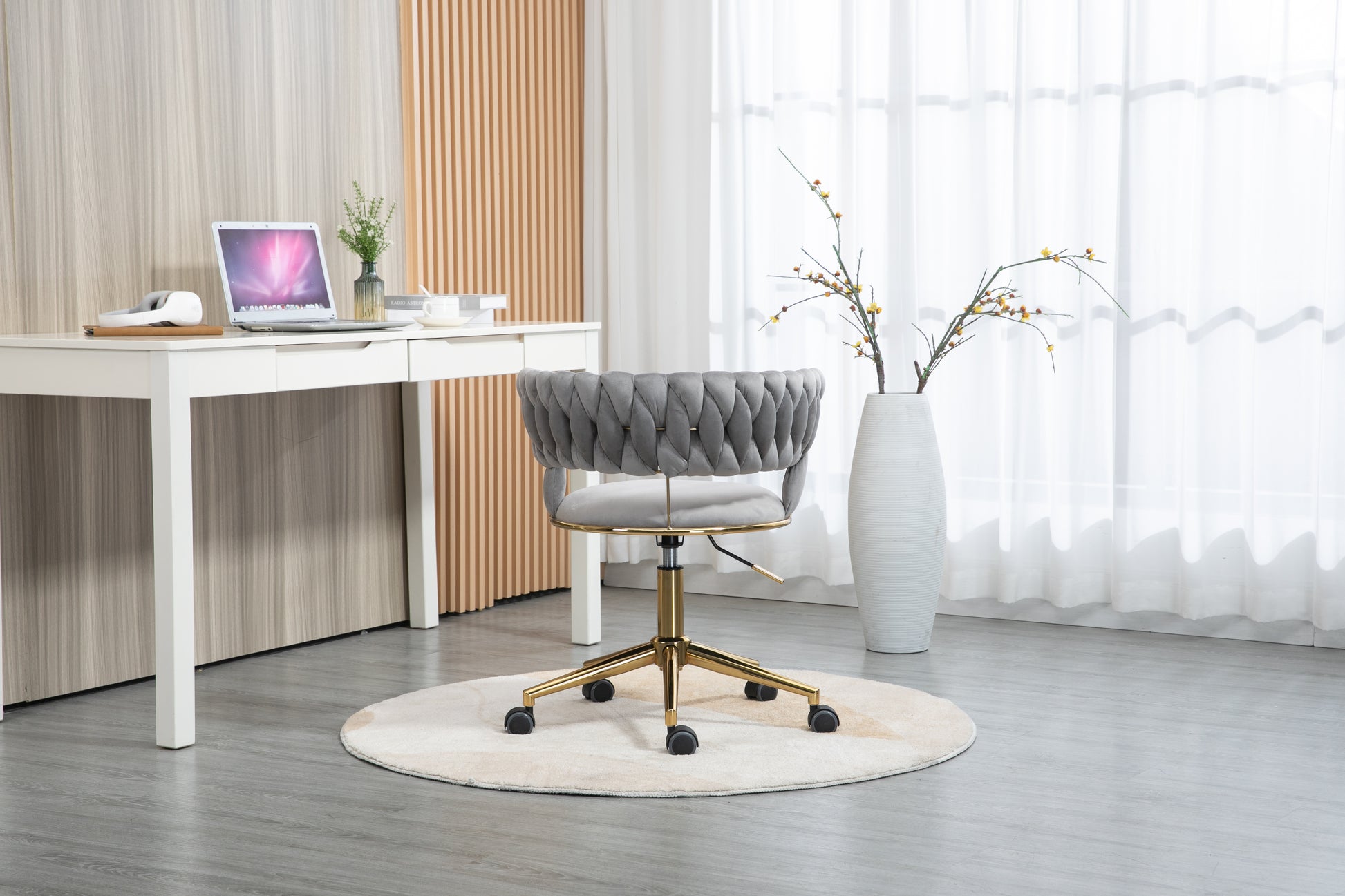 Coolmore Home Office Desk Chair, Vanity Chair, Modern Adjustable Home Computer Executive Chair Swivel Task Chair For Small Space, Living Room, Make Up, Studying Gray Polyester