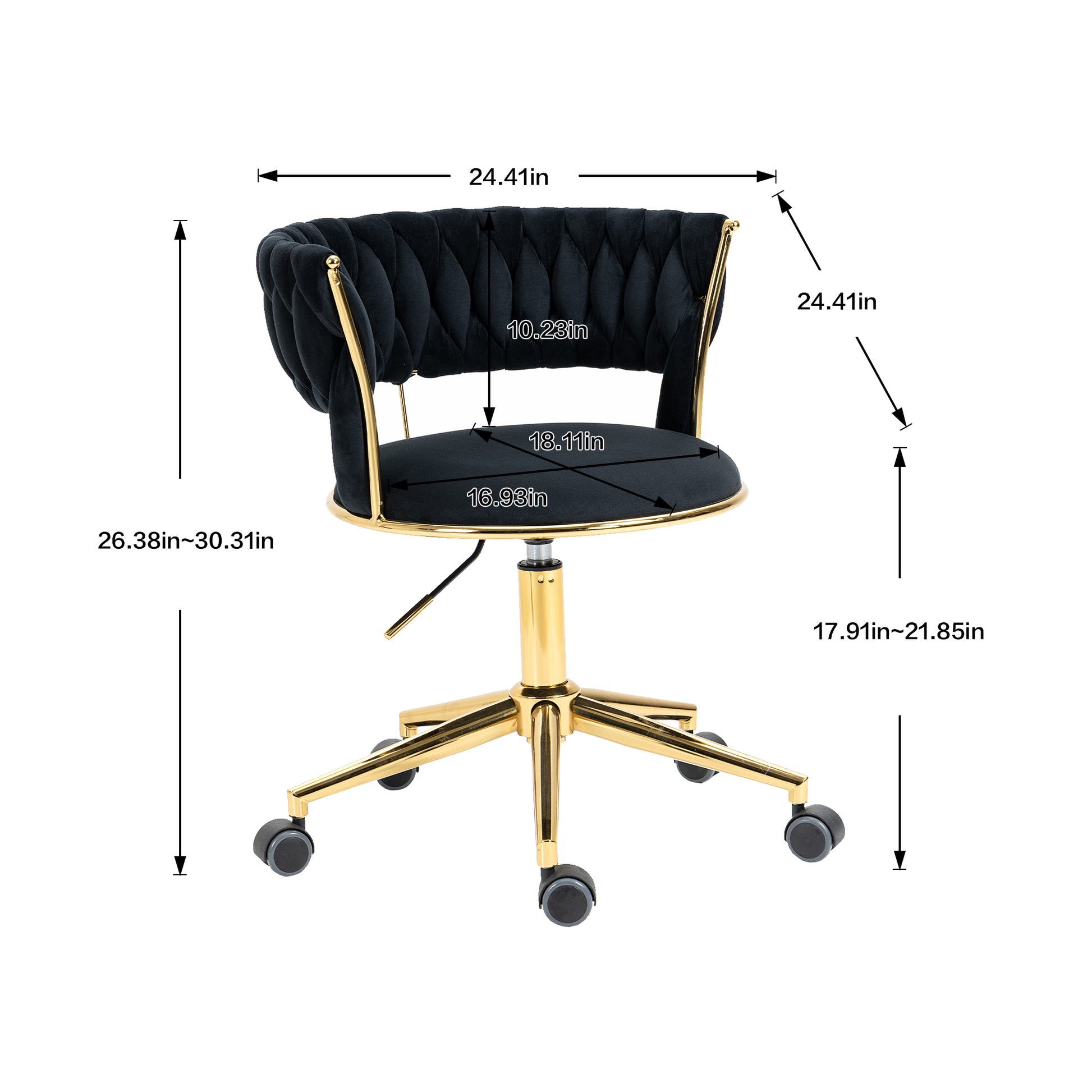 Coolmore Home Office Desk Chair, Vanity Chair, Modern Adjustable Home Computer Executive Chair Swivel Task Chair For Small Space, Living Room, Make Up, Studying Black Polyester