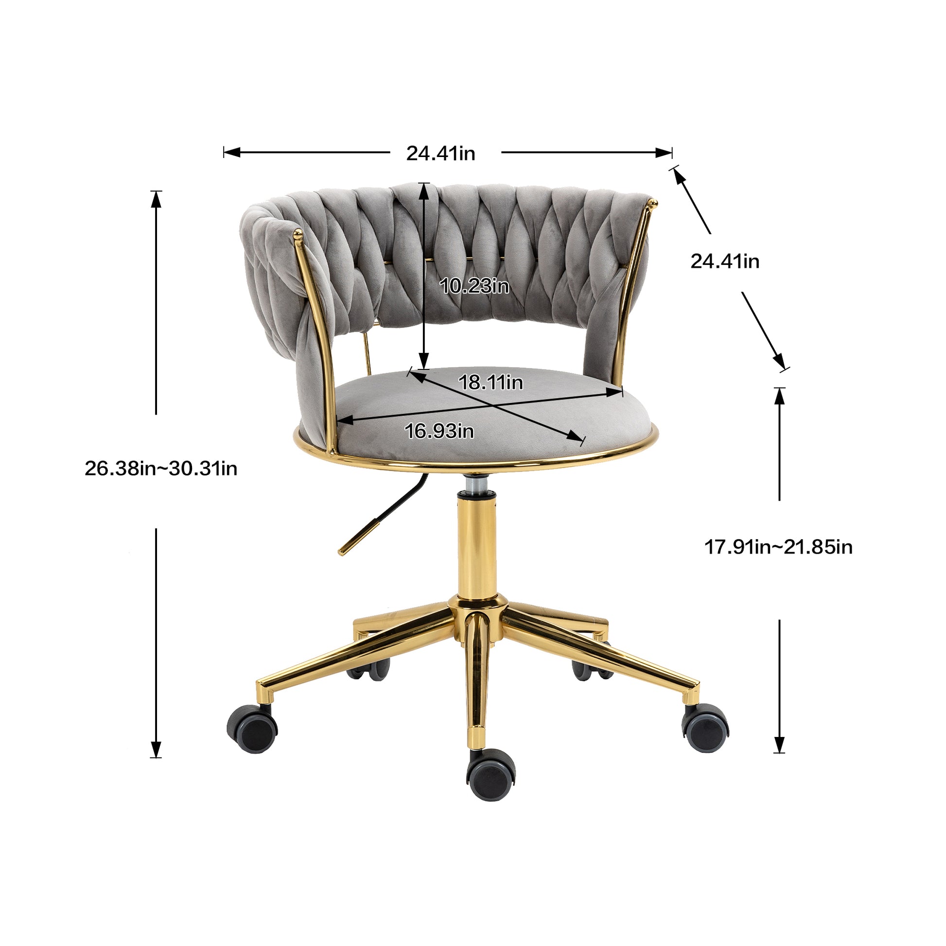 Coolmore Home Office Desk Chair, Vanity Chair, Modern Adjustable Home Computer Executive Chair Swivel Task Chair For Small Space, Living Room, Make Up, Studying Gray Polyester