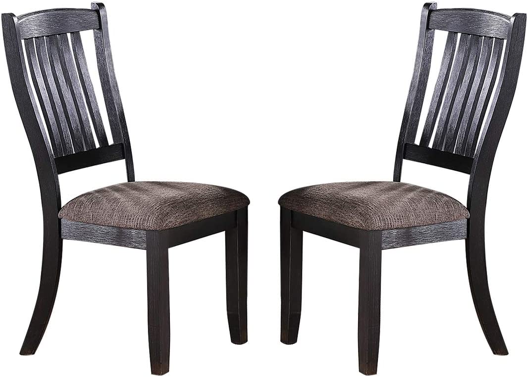 Transitional Dining Room 7Pc Set Dark Coffee Rubberwood Dining Table W Shelf And 6X Side Chairs Fabric Upholstered Seats Unique Back Chairs Gray Wood Dining Room Solid Wood Rubberwood Rectangular