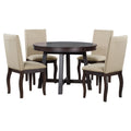 5 Piece Farmhouse Dining Table Set Wood Round Extendable Dining Table And 4 Upholstered Dining Chairs Espresso Espresso Solid Wood