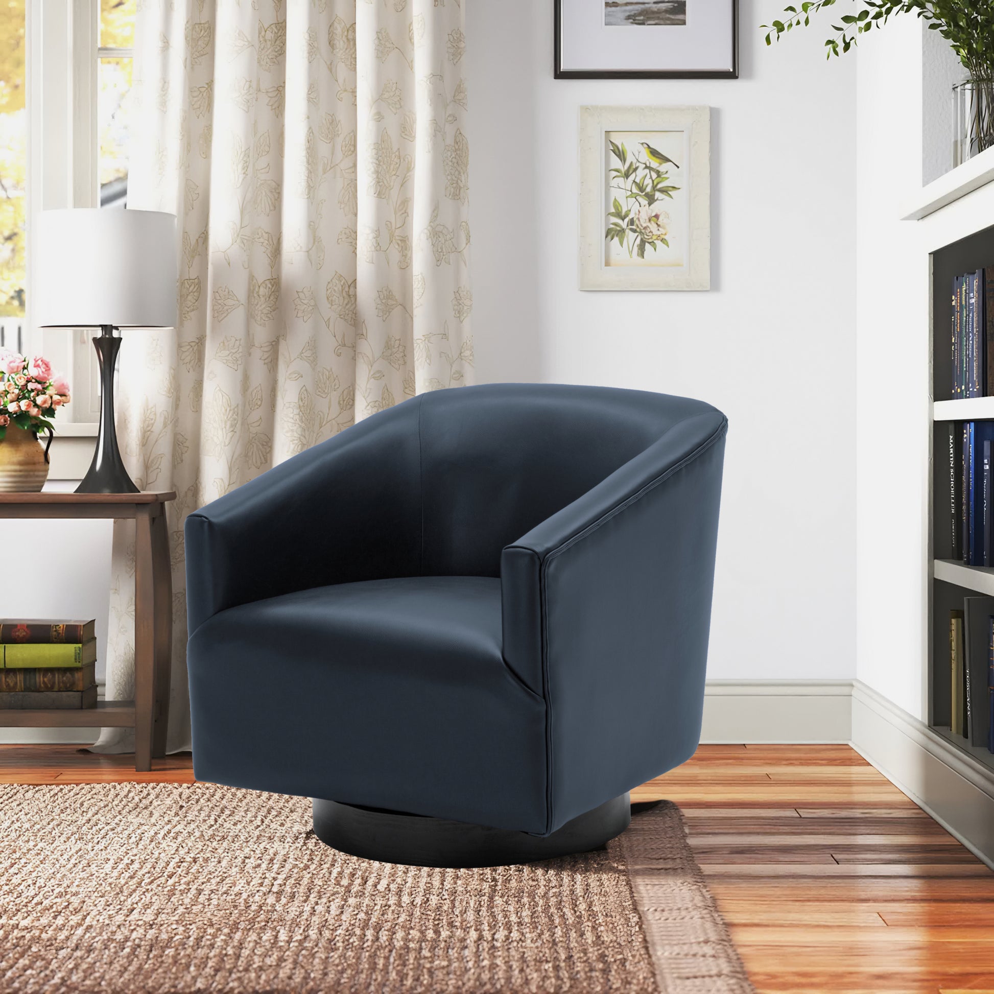 Garland Midnight Blue Wood Base Swivel Chair Blue Foam Pu Leather