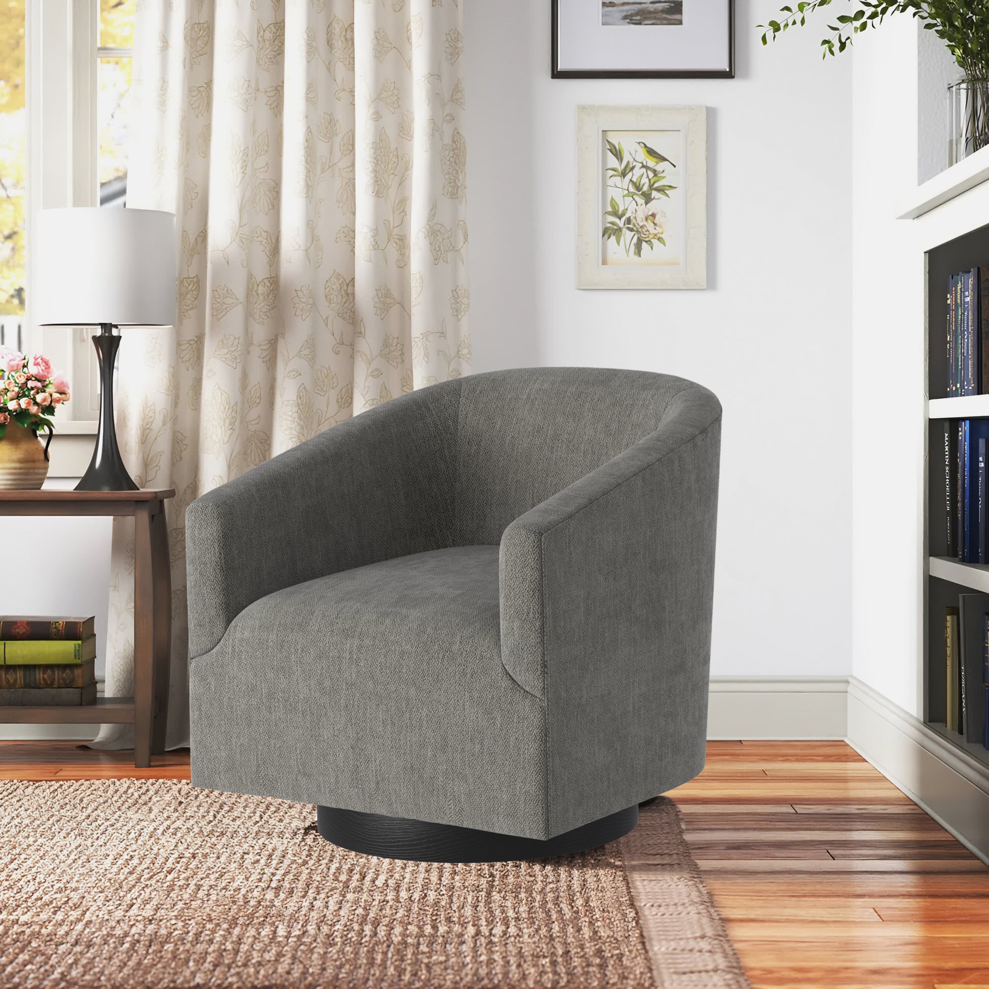 Garland Charcoal Wood Base Swivel Chair Charcoal Grey Foam Polyester