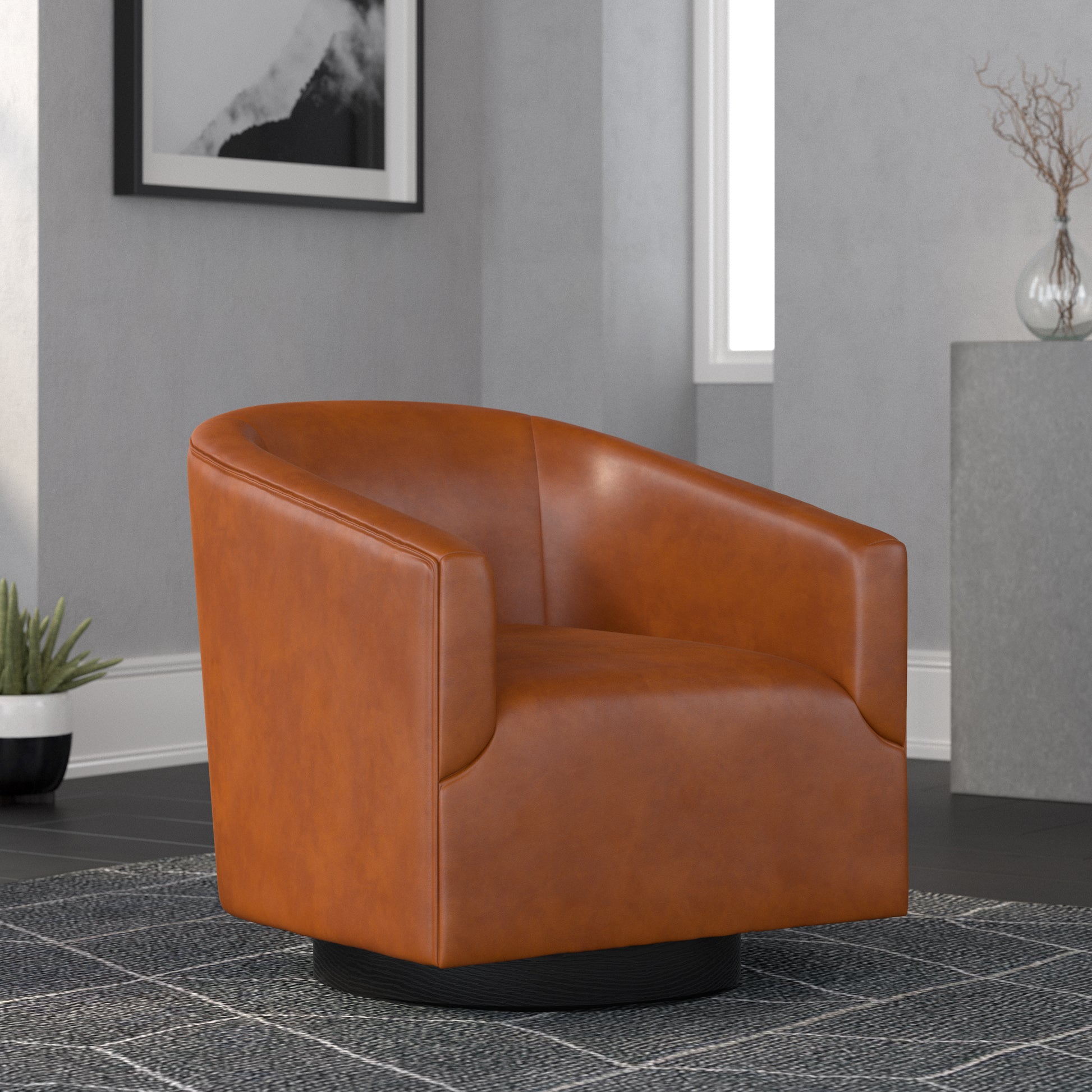 Garland Caramel Wood Base Swivel Chair Caramel Foam Pu Leather