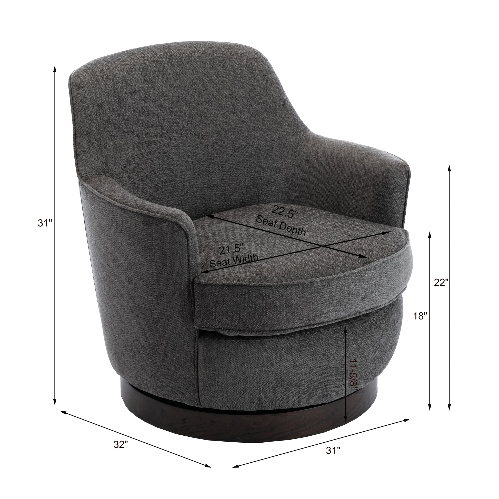 Richfield Charcoal Wood Base Swivel Chair Charcoal Grey Foam Polyester
