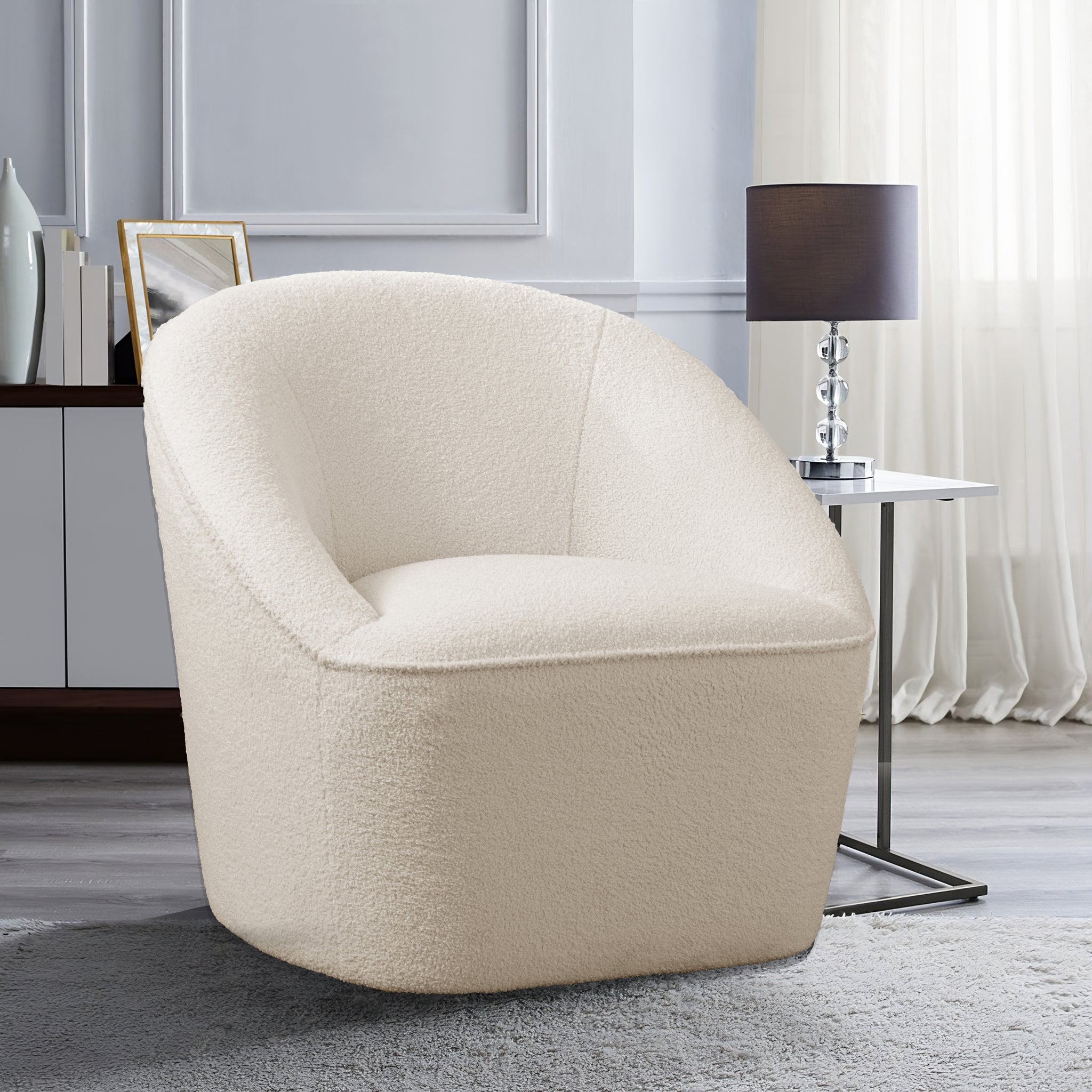 Anson Boucle Swivel Chair Off White Foam Fabric