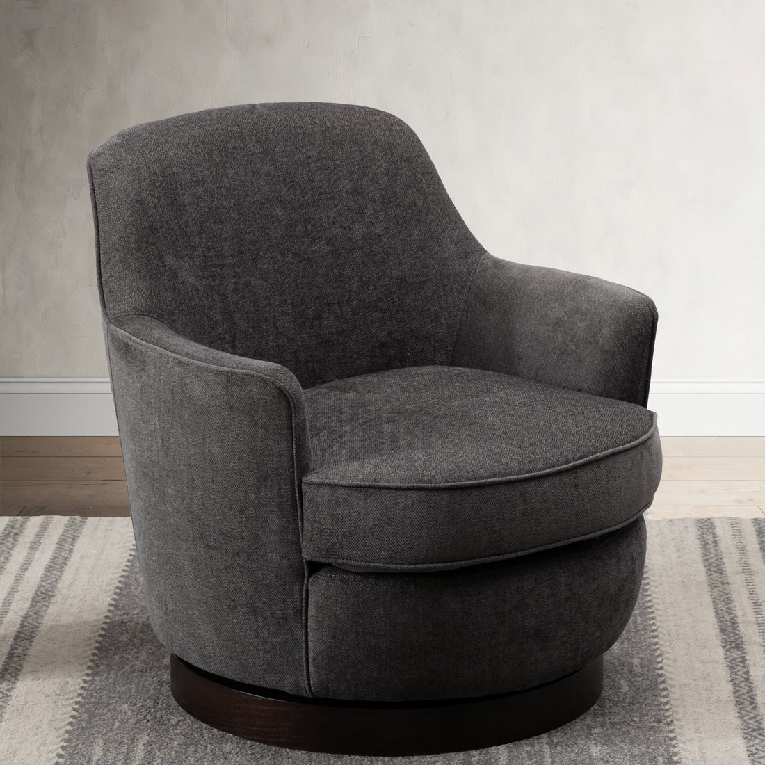 Richfield Charcoal Wood Base Swivel Chair Charcoal Grey Foam Polyester