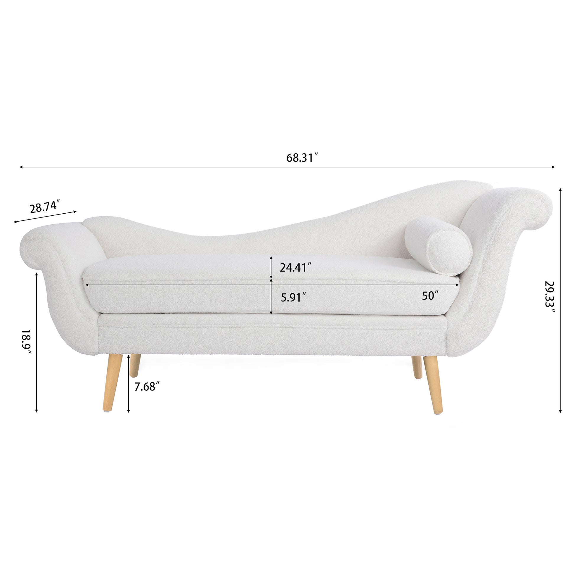 Chaise Lounge With Scroll Arms White Fabric