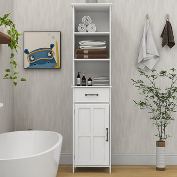 Floor Standing Cabinet With 1 Door And 1 Drawer White White Mdf