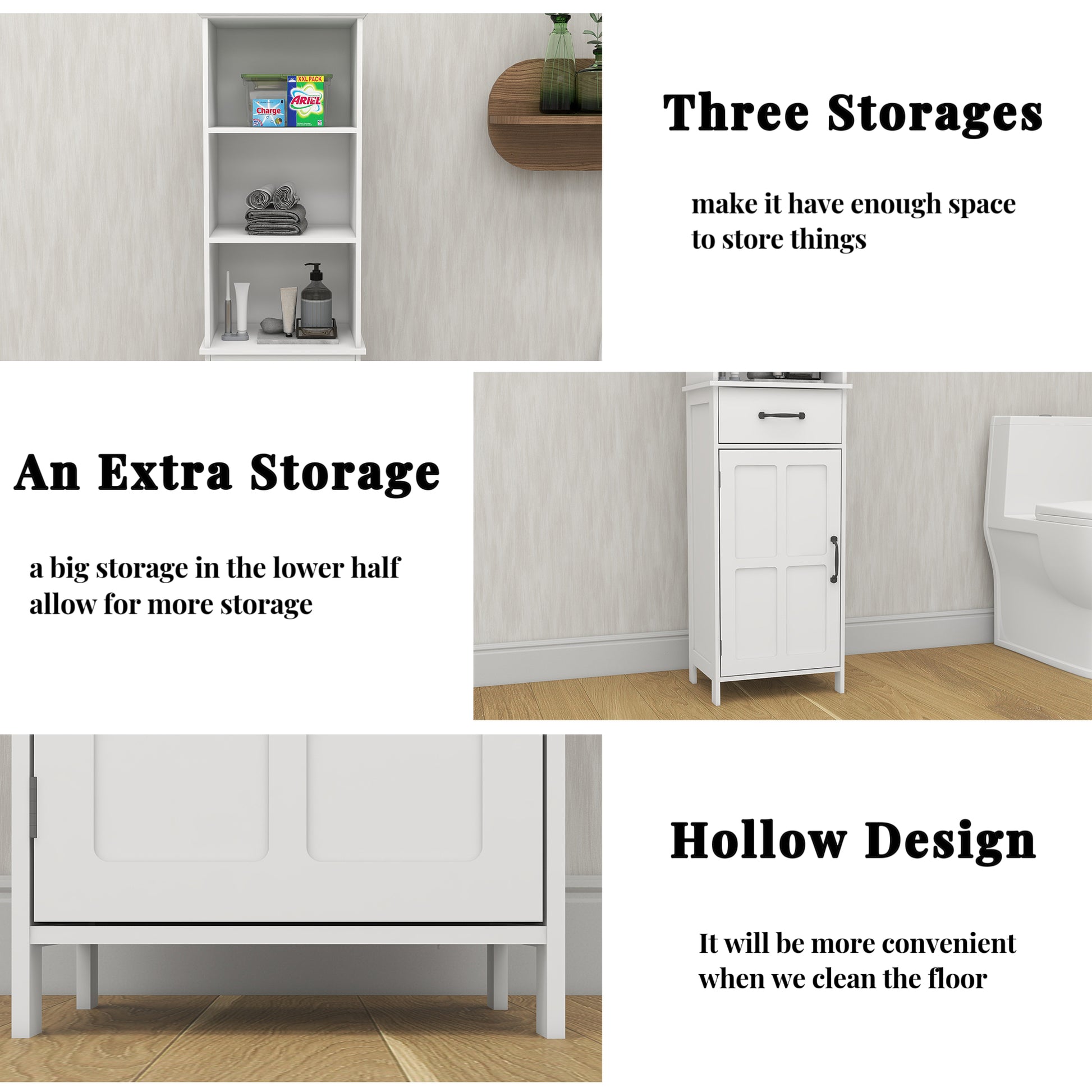 Floor Standing Cabinet With 1 Door And 1 Drawer White White Mdf